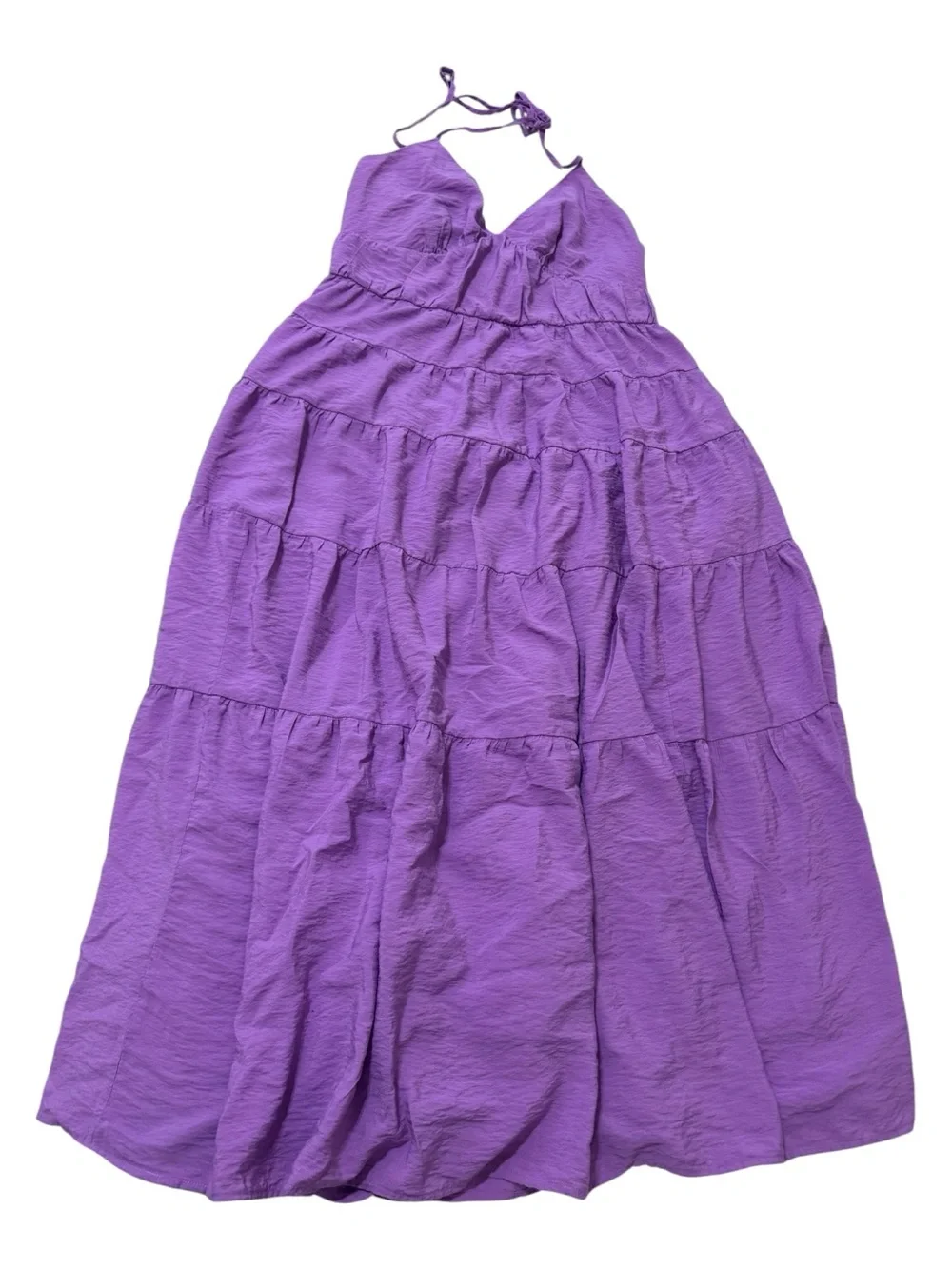 Abercrombie & Fitch Vibrant Purple Halter Tiered Maxi Dress